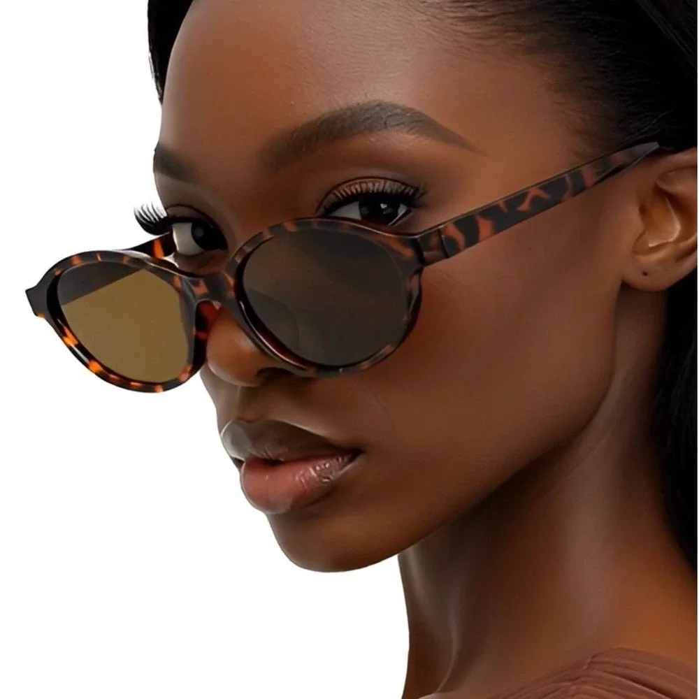 Tortoiseshell Oval Sunglasses Brown Lens Fashion Eyewear Women Trendy Hippie New